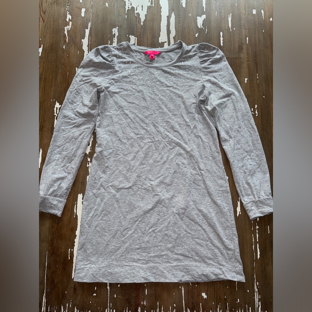 Lilly Pulitzer Jansen Heathered Seaside Grey Rhinestone Sweater Dress